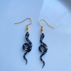 Gold Fleck Black Snake Drop Earrings - Women Jewelry